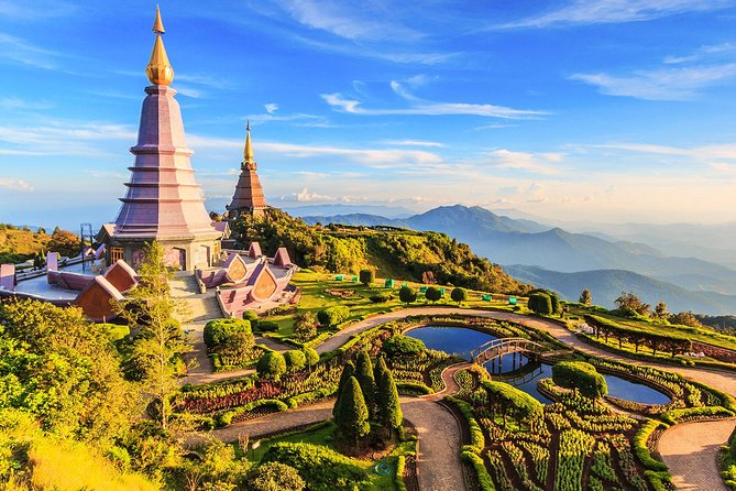 3-in-1: Doi Inthanon Tour, Elephant Sanctuary, and Trekking Trail - Doi Inthanon summit time and the King and Queen pagodas
